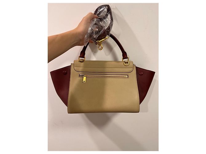 Céline Celine zweifarbige Lederhandtasche Beige Bordeaux - Ansicht 3
