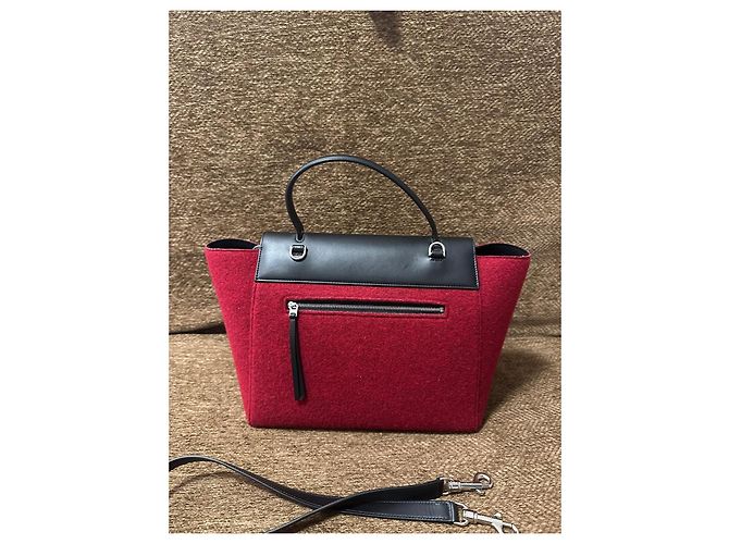 Céline Celine Belt Bag Borsa lana rossa e pelle nera Nero Rosso - vista 2