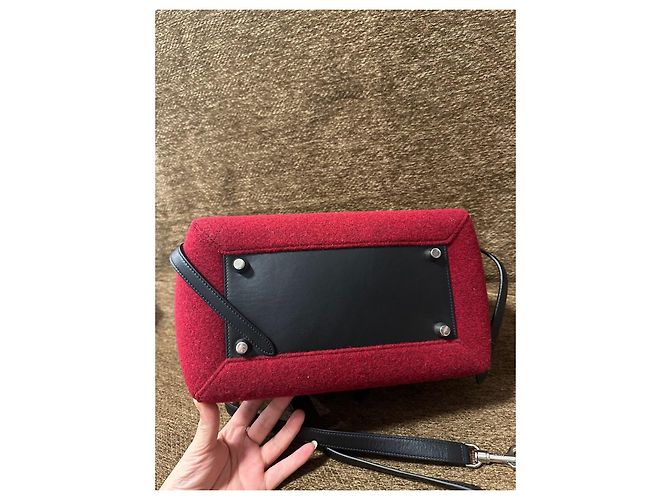 Céline Celine Belt Bag Borsa lana rossa e pelle nera Nero Rosso - vista 3