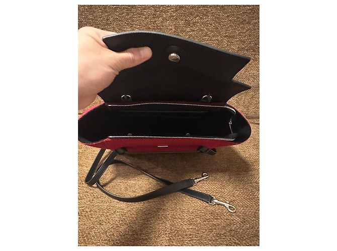 Céline Celine Belt Bag Borsa lana rossa e pelle nera Nero Rosso - vista 4