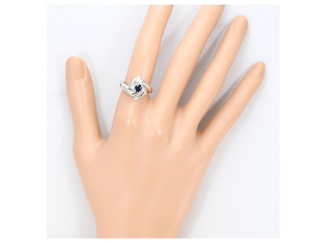 Autre Marque Platinring mit Saphir und Diamant - Ansicht 7