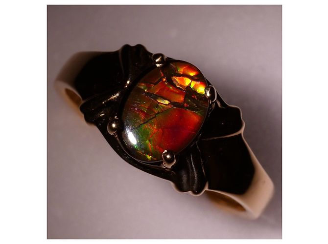 Autre Marque K14 14K Gelbgoldring mit Ammolit-Stein Golden - Ansicht 2