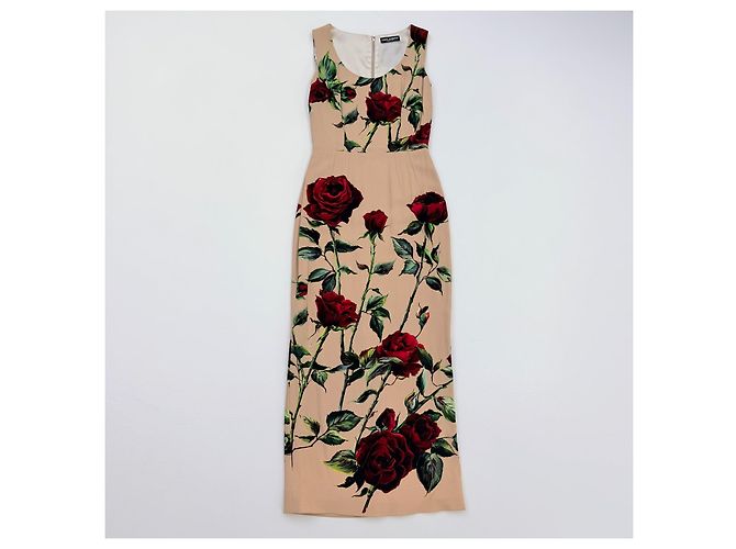 Dolce & Gabbana Vestido Midi Estampado Rosas Roja Beige - vista 3