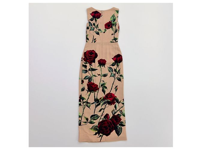 Dolce & Gabbana Vestido Midi Estampado Rosas Roja Beige - vista 4