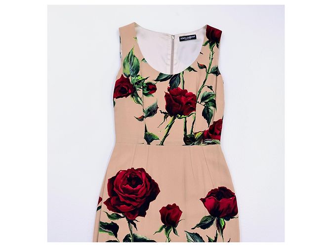 Dolce & Gabbana Vestido Midi Estampado Rosas Roja Beige - vista 6