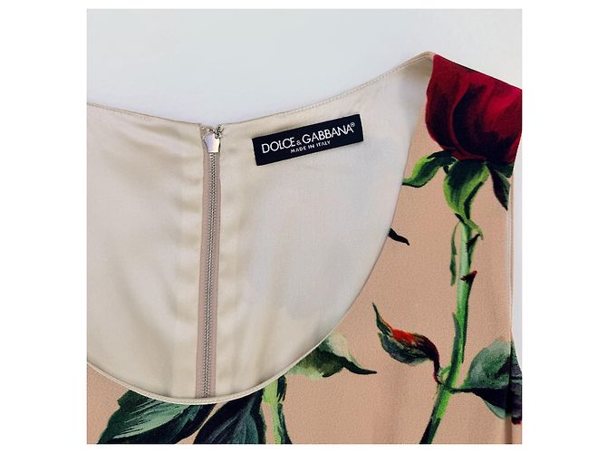 Dolce & Gabbana Vestido Midi Estampado Rosas Roja Beige - vista 7