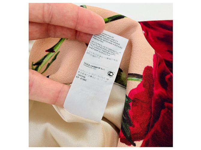 Dolce & Gabbana Vestido Midi Estampado Rosas Roja Beige - vista 9