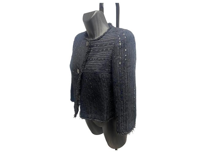 Timeless Chanel Black Sequins Tweed Jacket - Size 38 (Cruise Collection - 2000) - view 2