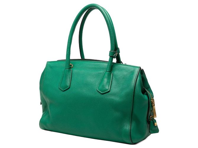 Borsa tote e a spalla in pelle verde Prada - vista 2