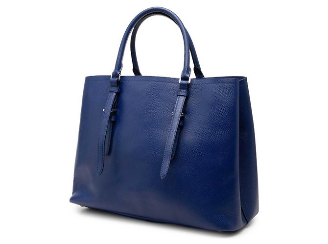 Borsa Tote con Placca Logo Triangolo Prada Blu - vista 2