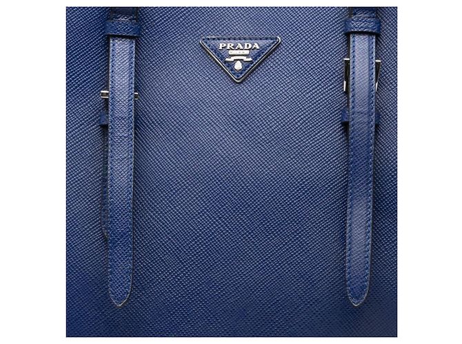 Borsa Tote con Placca Logo Triangolo Prada Blu - vista 5
