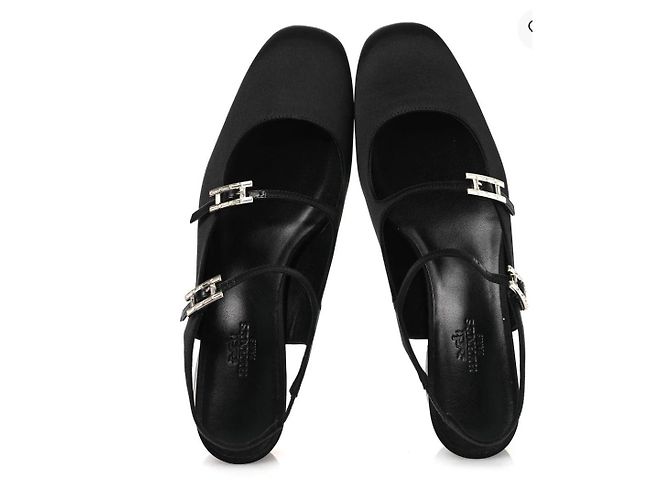 Hermès Jackie 50 Slingback in raso nero - vista 7