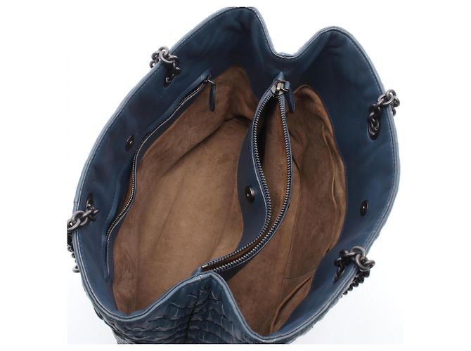 Borsa a tracolla in pelle Intrecciato blu navy Bottega Veneta - vista 3