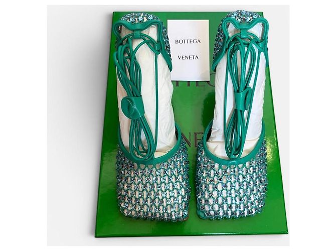 Bottega Veneta Sandali in Pelle Verde con Cristalli - vista 2