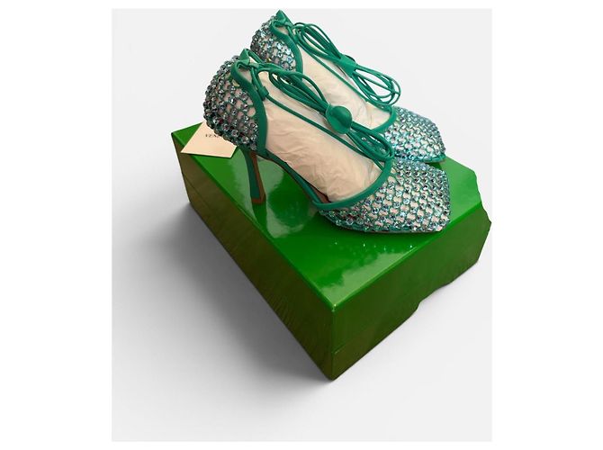 Bottega Veneta Sandali in Pelle Verde con Cristalli - vista 3