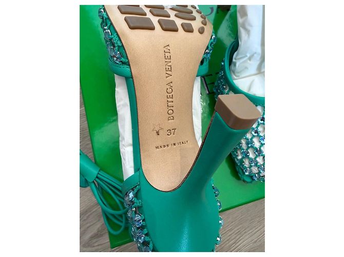 Bottega Veneta Sandali in Pelle Verde con Cristalli - vista 4