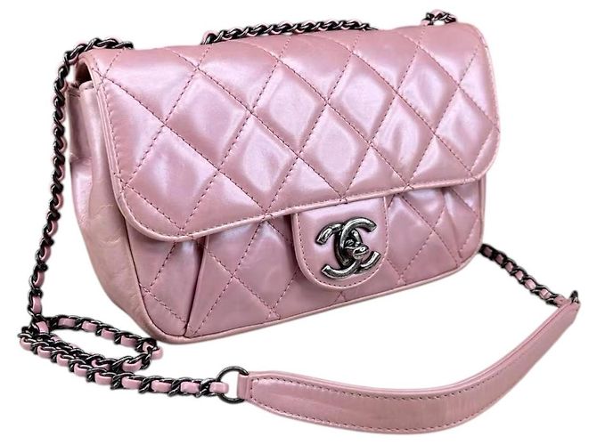 Chanel Mini Coco Flap in pelle trapuntata lucida Rosa - vista 7