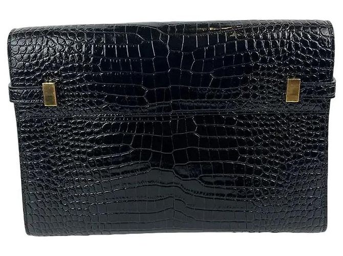 Borsa Manhattan Medium in pelle coccodrillo Saint Laurent Verde - vista 3