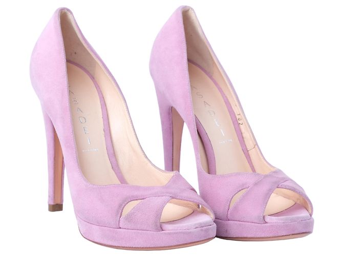 Autre Marque Décolleté con plateau peep toe in scamosciato rosa Casadei - vista 2