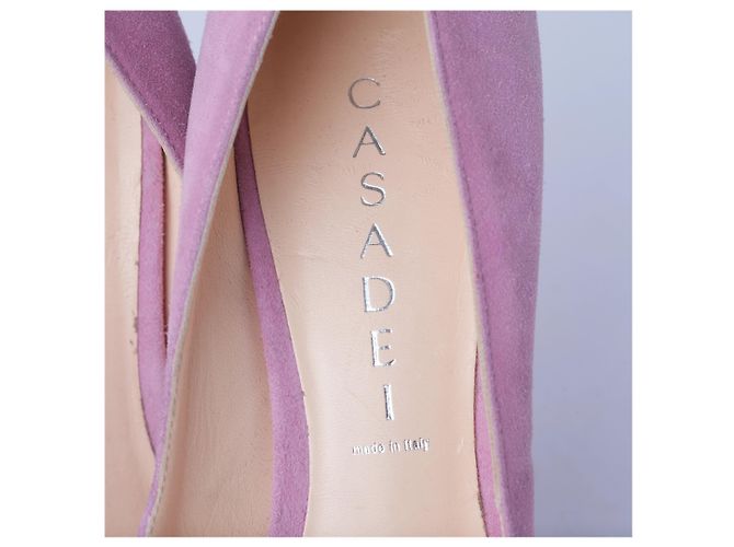 Autre Marque Décolleté con plateau peep toe in scamosciato rosa Casadei - vista 4