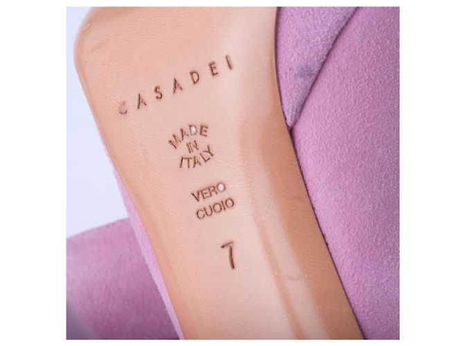 Autre Marque Décolleté con plateau peep toe in scamosciato rosa Casadei - vista 7
