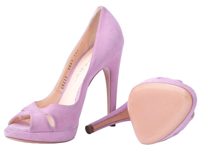 Autre Marque Décolleté con plateau peep toe in scamosciato rosa Casadei - vista 9