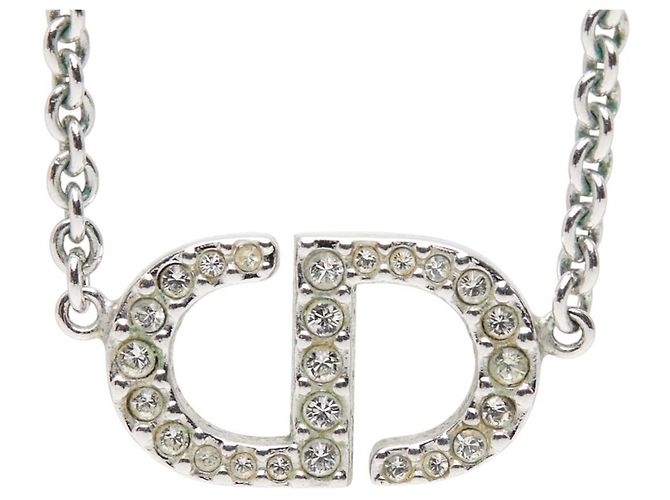 Collana Christian Dior in metallo argentato e strass Argento - vista 2