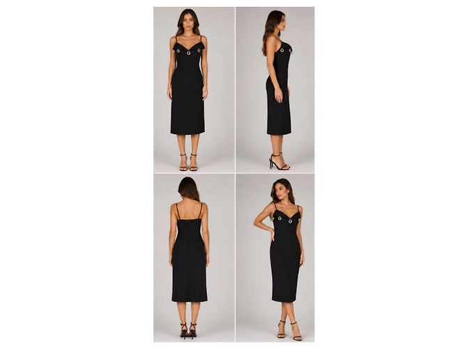 Thierry Mugler Schwarzes Maxikleid mit Metall-Details - Ansicht 11
