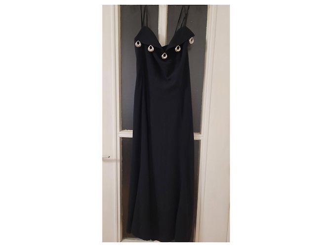 Thierry Mugler Schwarzes Maxikleid mit Metall-Details - Ansicht 2