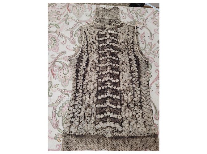 Jean Paul Gaultier Trompe-l'œil Polyamid-Strick Weste Braun Beige - Ansicht 5