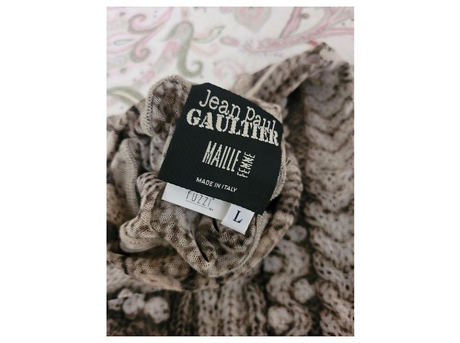 Jean Paul Gaultier Trompe-l'œil Polyamid-Strick Weste Braun Beige - Ansicht 7
