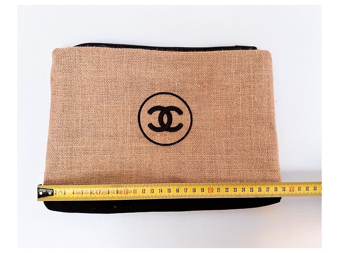 Pochette Chanel in tela di iuta beige e nera Nero - vista 4