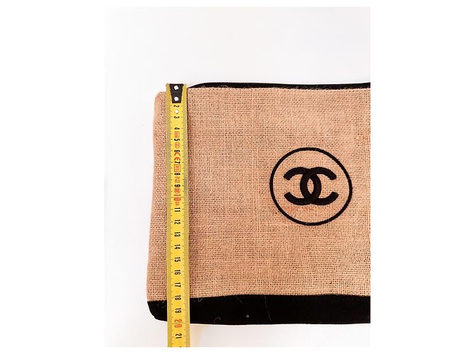 Pochette Chanel in tela di iuta beige e nera Nero - vista 5
