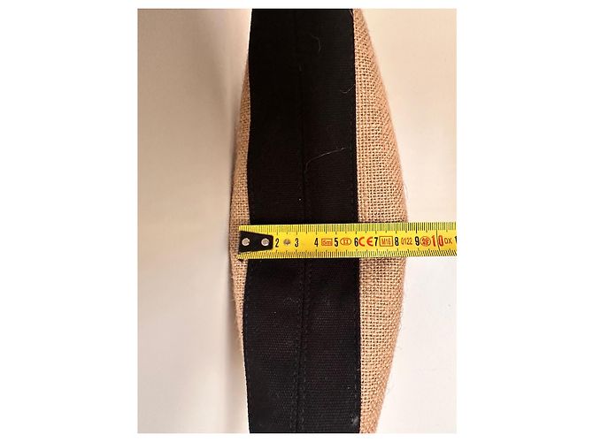 Pochette Chanel in tela di iuta beige e nera Nero - vista 6