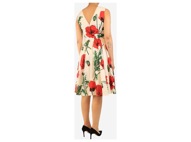 Dolce & Gabbana Midi-Kleid mit weiß-rotem Blumenprint - Größe UK 8 - Ansicht 2