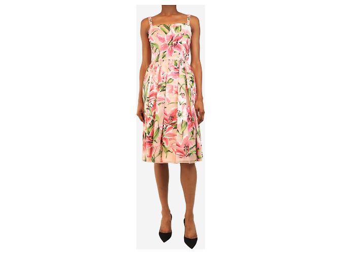 Dolce & Gabbana Vestido de verano evasé con estampado de lirios rosa - talla UK 6 - vista 2