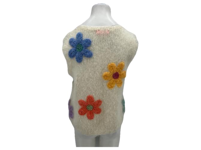 Autre Marque Blumenpullover aus Wolle Carmine Pink Beige - Ansicht 2