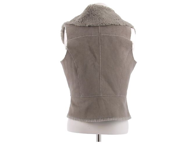Autre Marque Ärmellose Jacke aus Kunstleder Grau - Ansicht 2