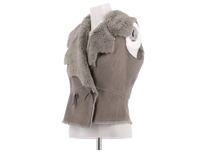 Autre Marque Ärmellose Jacke aus Kunstleder Grau - Ansicht 3