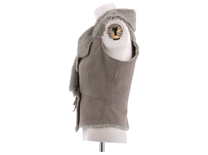 Autre Marque Ärmellose Jacke aus Kunstleder Grau - Ansicht 4