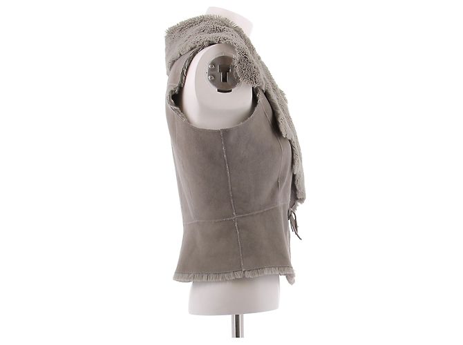 Autre Marque Ärmellose Jacke aus Kunstleder Grau - Ansicht 5