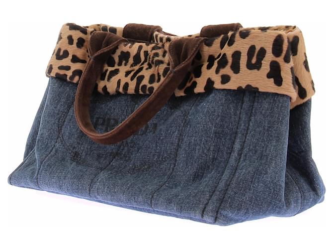 Prada Borsa in denim e stampa leopardata Blu - vista 2