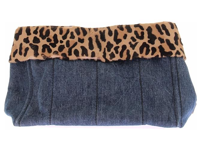 Prada Borsa in denim e stampa leopardata Blu - vista 3