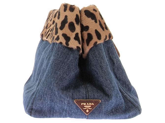 Prada Borsa in denim e stampa leopardata Blu - vista 4