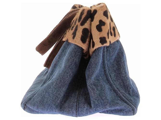 Prada Borsa in denim e stampa leopardata Blu - vista 5