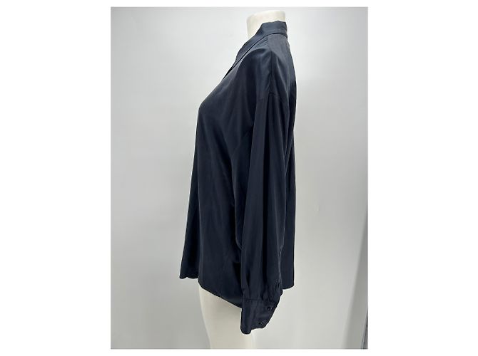 DMN Camisa de satén azul marino - vista 3