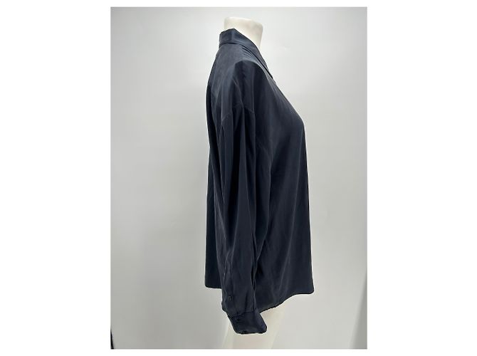 DMN Camisa de satén azul marino - vista 4