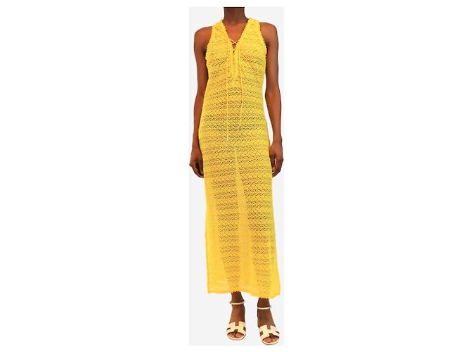 Melissa Odabash Abito midi senza maniche in crochet giallo - taglia S - vista 3