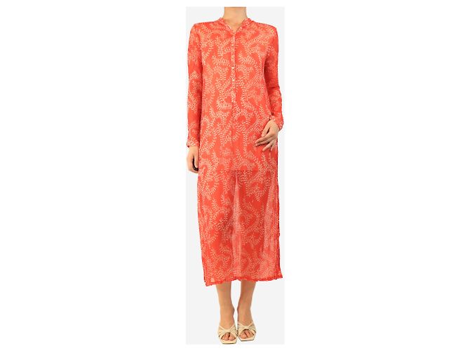 Autre Marque Vestido transparente de seda estampado rojo - talla OS Roja - vista 3