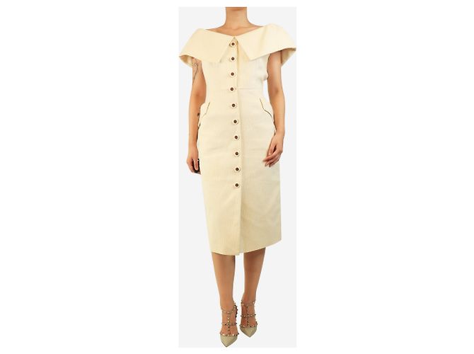 Autre Marque Cremefarbenes Tweed-Kleid mit Off-Shoulder-Ausschnitt - Größe UK 14 - Ansicht 3